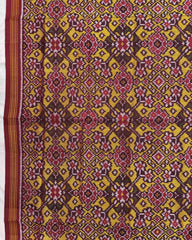 Red & Yellow Navratan Semi Double Ikat Patola Dupatta - SindhoiPatolaArt