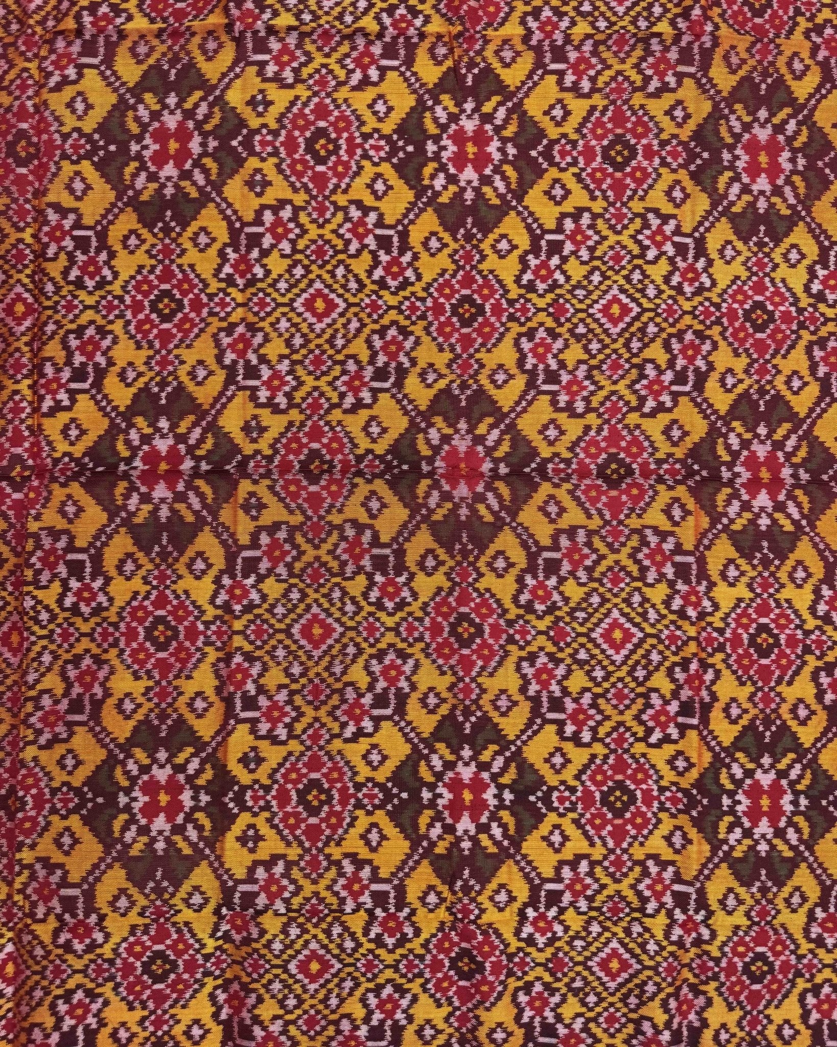 Red & Yellow Navratan Semi Double Ikat Patola Dupatta - SindhoiPatolaArt