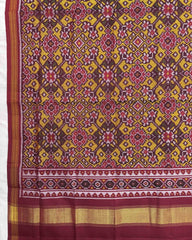 Red & Yellow Navratan Semi Double Ikat Patola Dupatta - SindhoiPatolaArt