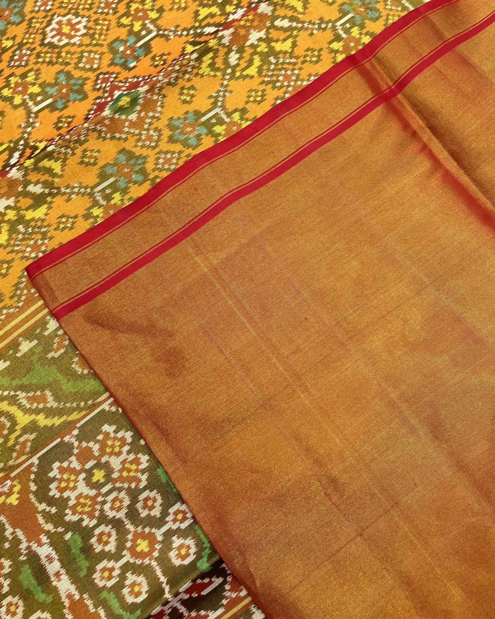 Red & Yellow Navratan Tissue Patola Saree - SindhoiPatolaArt