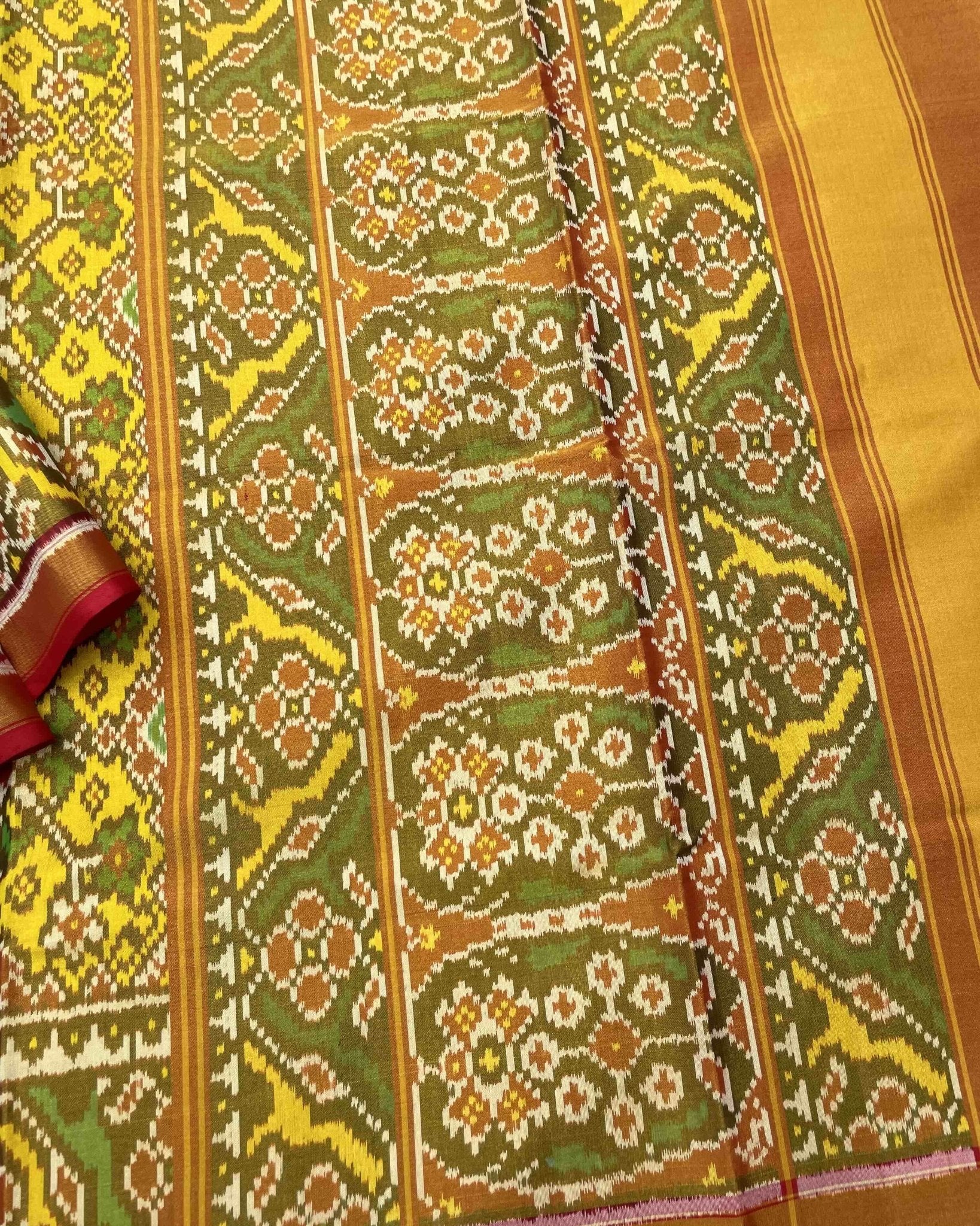 Red & Yellow Navratan Tissue Patola Saree - SindhoiPatolaArt