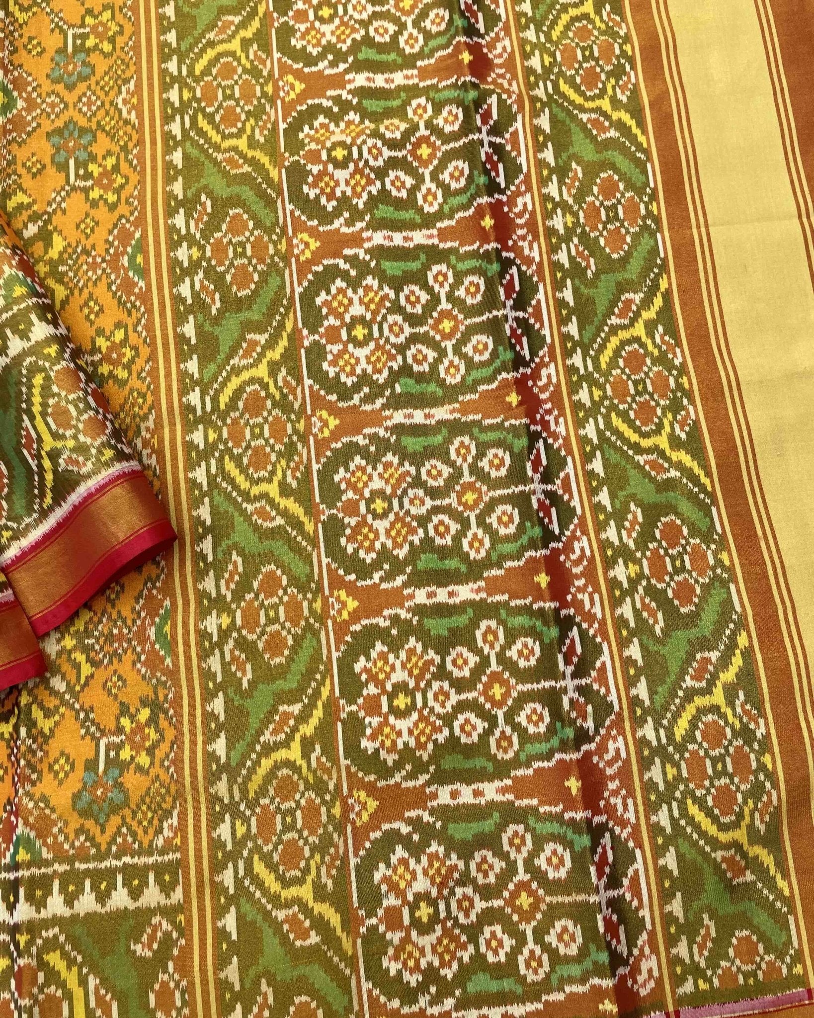 Red & Yellow Navratan Tissue Patola Saree - SindhoiPatolaArt