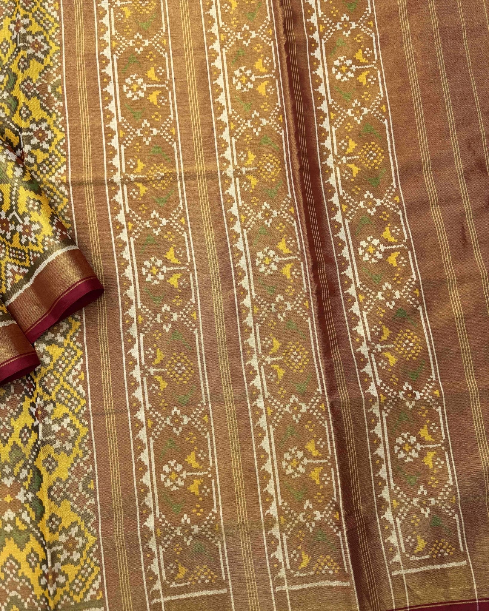 Red & Yellow Navratan Tissue Patola Saree - SindhoiPatolaArt