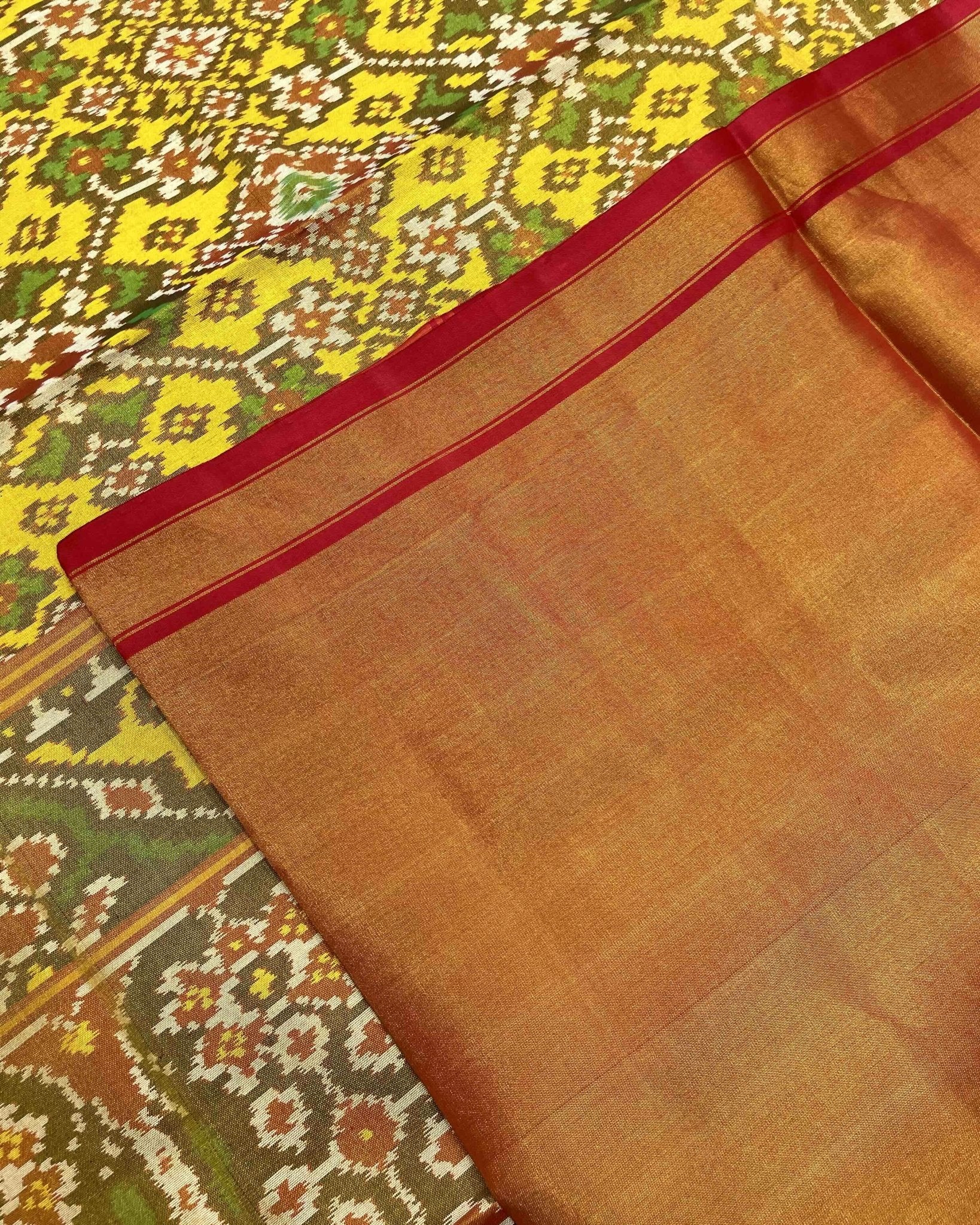 Red & Yellow Navratan Tissue Patola Saree - SindhoiPatolaArt