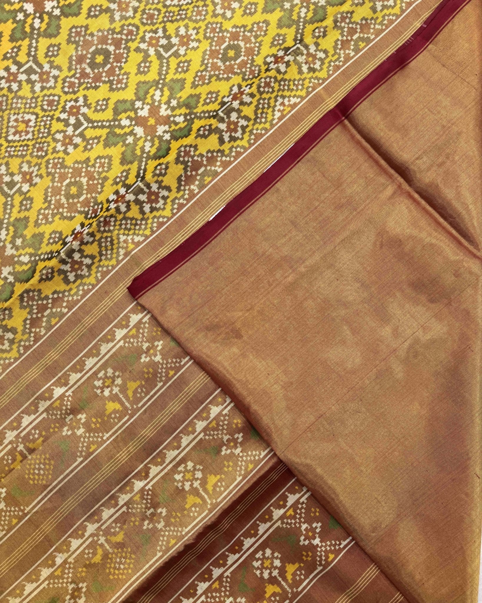 Red & Yellow Navratan Tissue Patola Saree - SindhoiPatolaArt