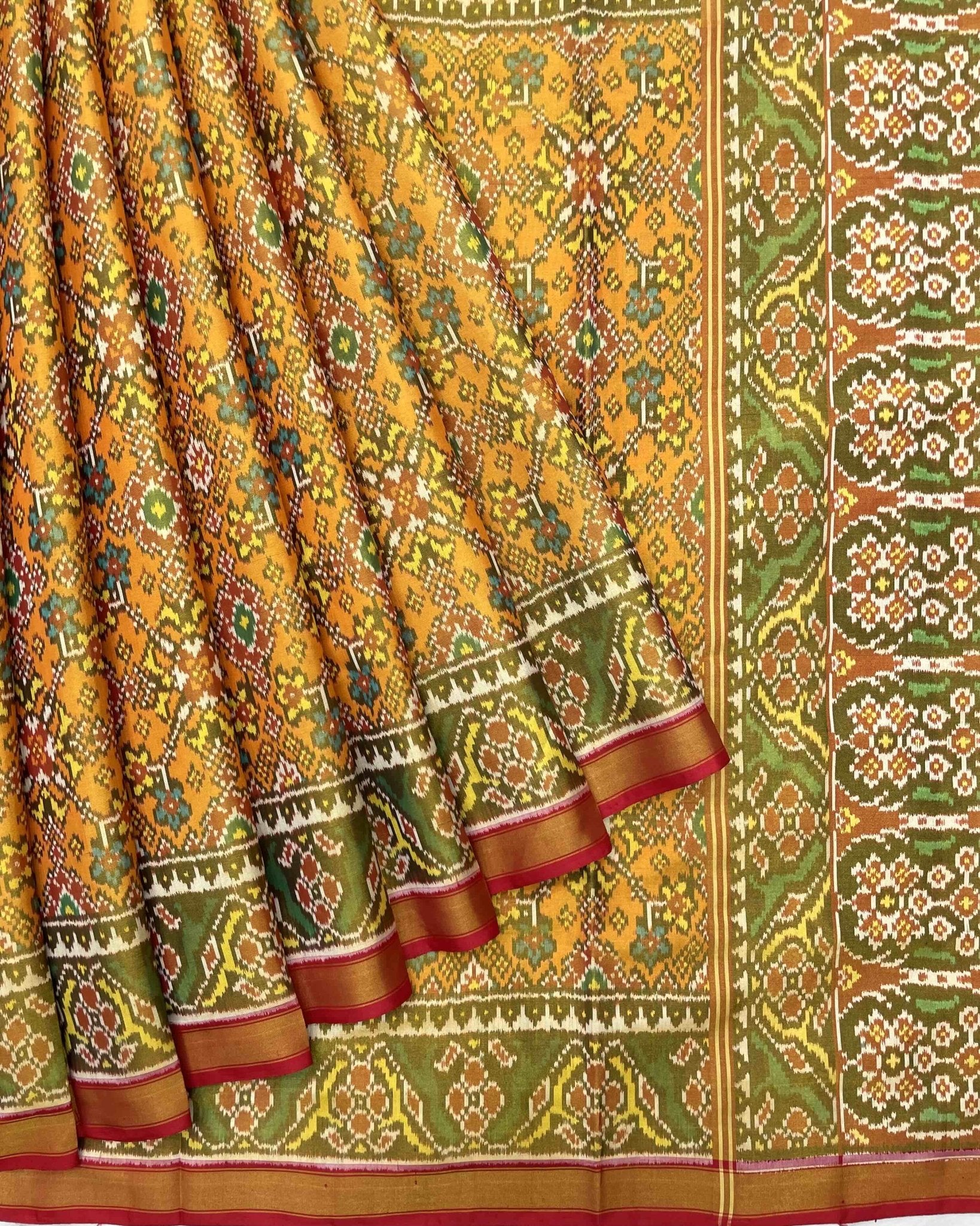 Red & Yellow Navratan Tissue Patola Saree - SindhoiPatolaArt