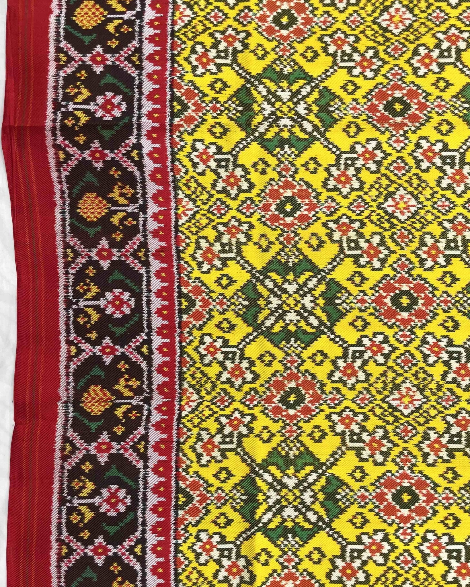 Red & Yellow Navratan Twill Patola Saree - SindhoiPatolaArt