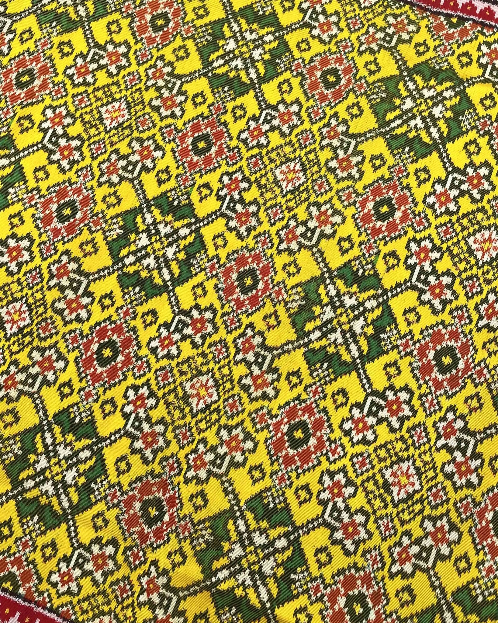 Red & Yellow Navratan Twill Patola Saree - SindhoiPatolaArt