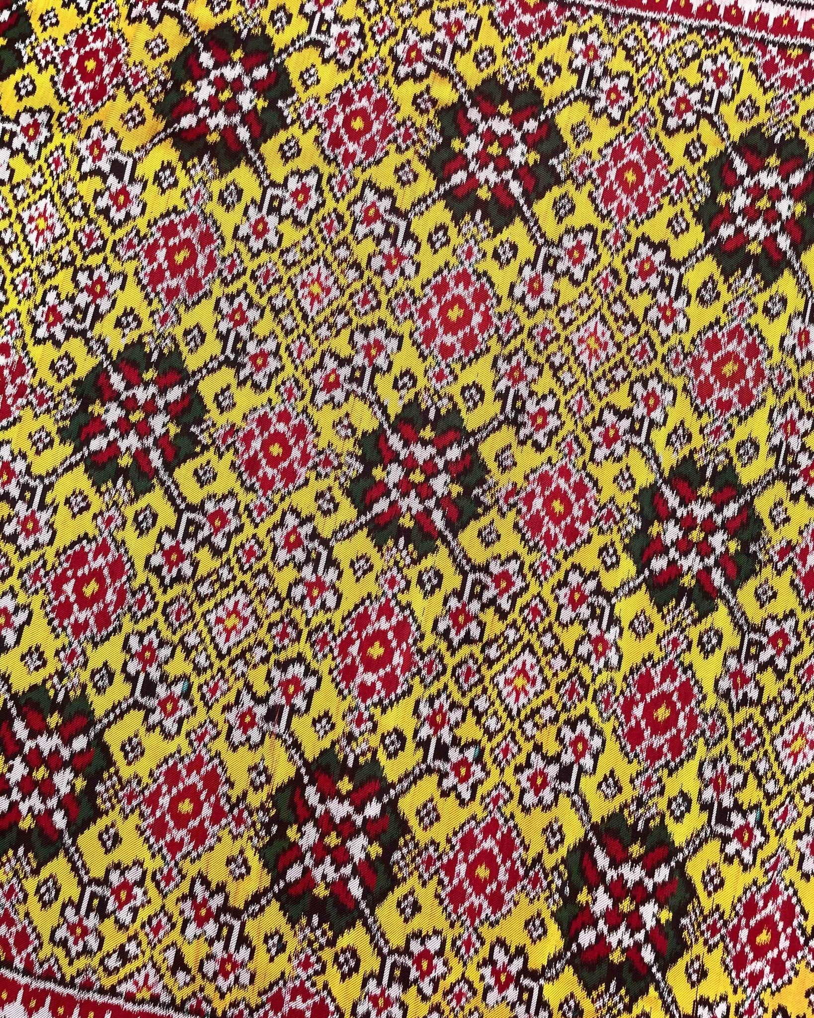 Red & Yellow Navratan Twill Patola Saree - SindhoiPatolaArt