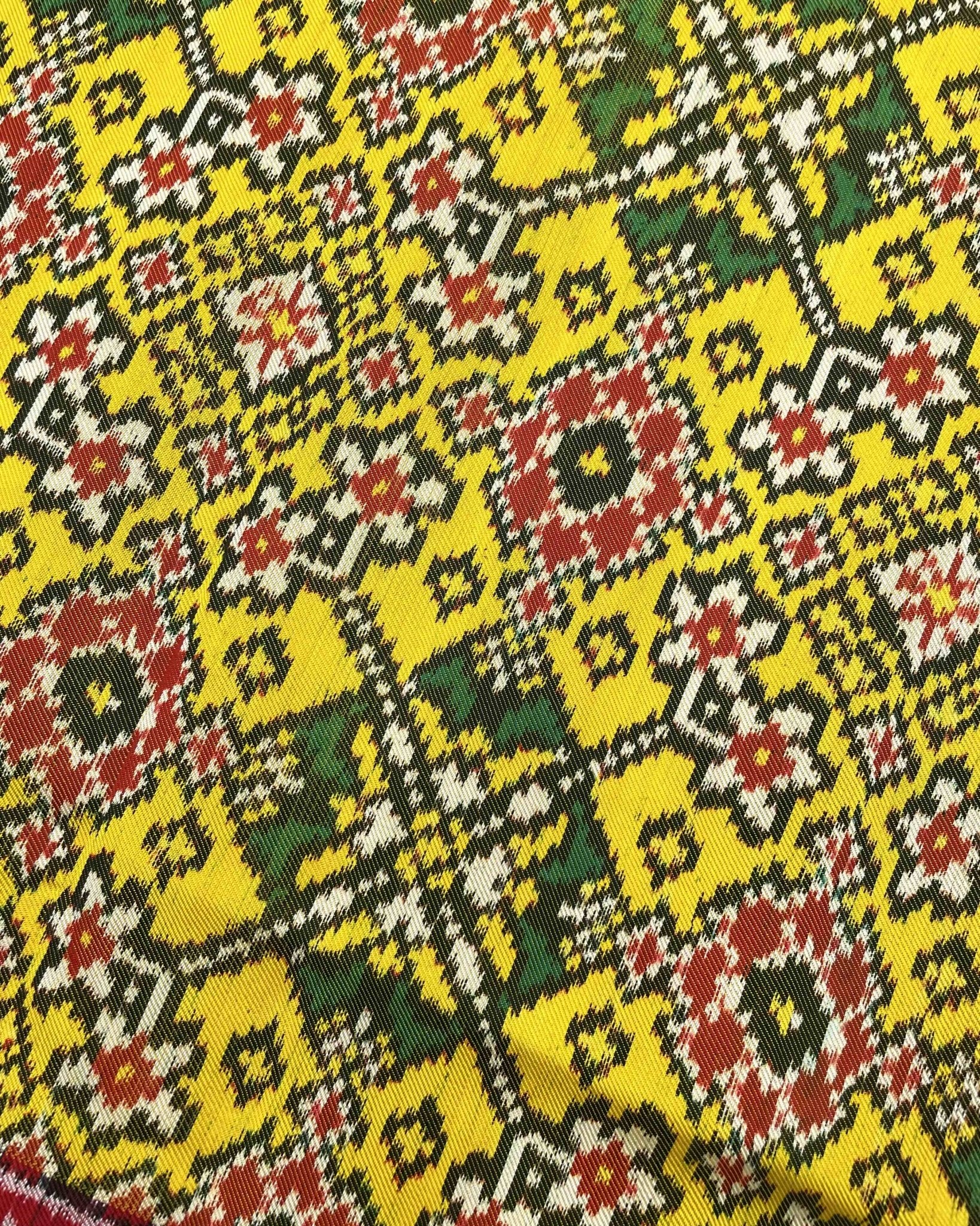 Red & Yellow Navratan Twill Patola Saree - SindhoiPatolaArt