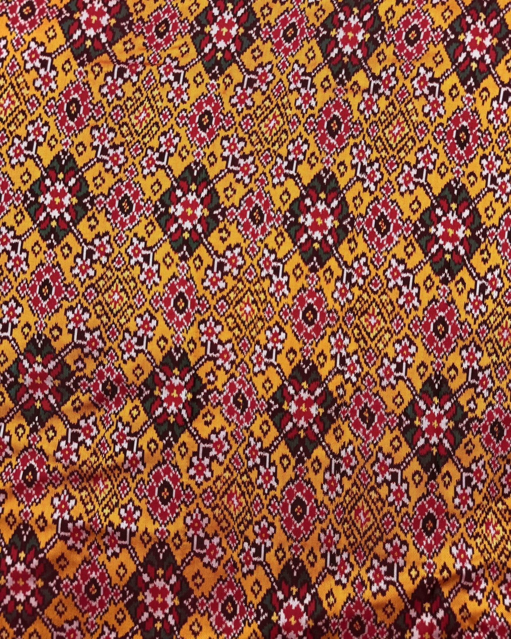 Red & Yellow Navratan Twill Patola Saree - SindhoiPatolaArt