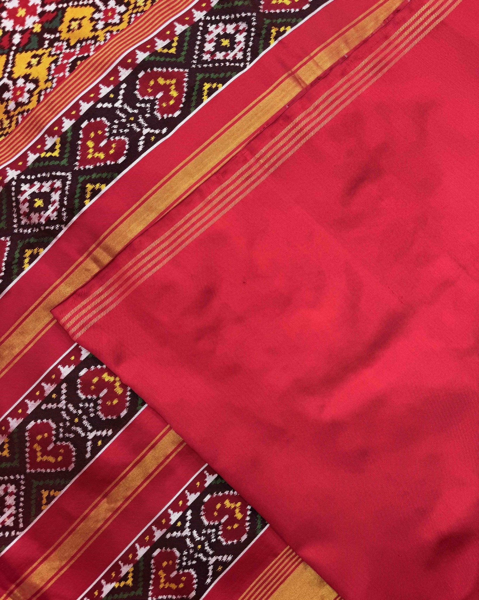 Red & Yellow Navratan Twill Patola Saree - SindhoiPatolaArt