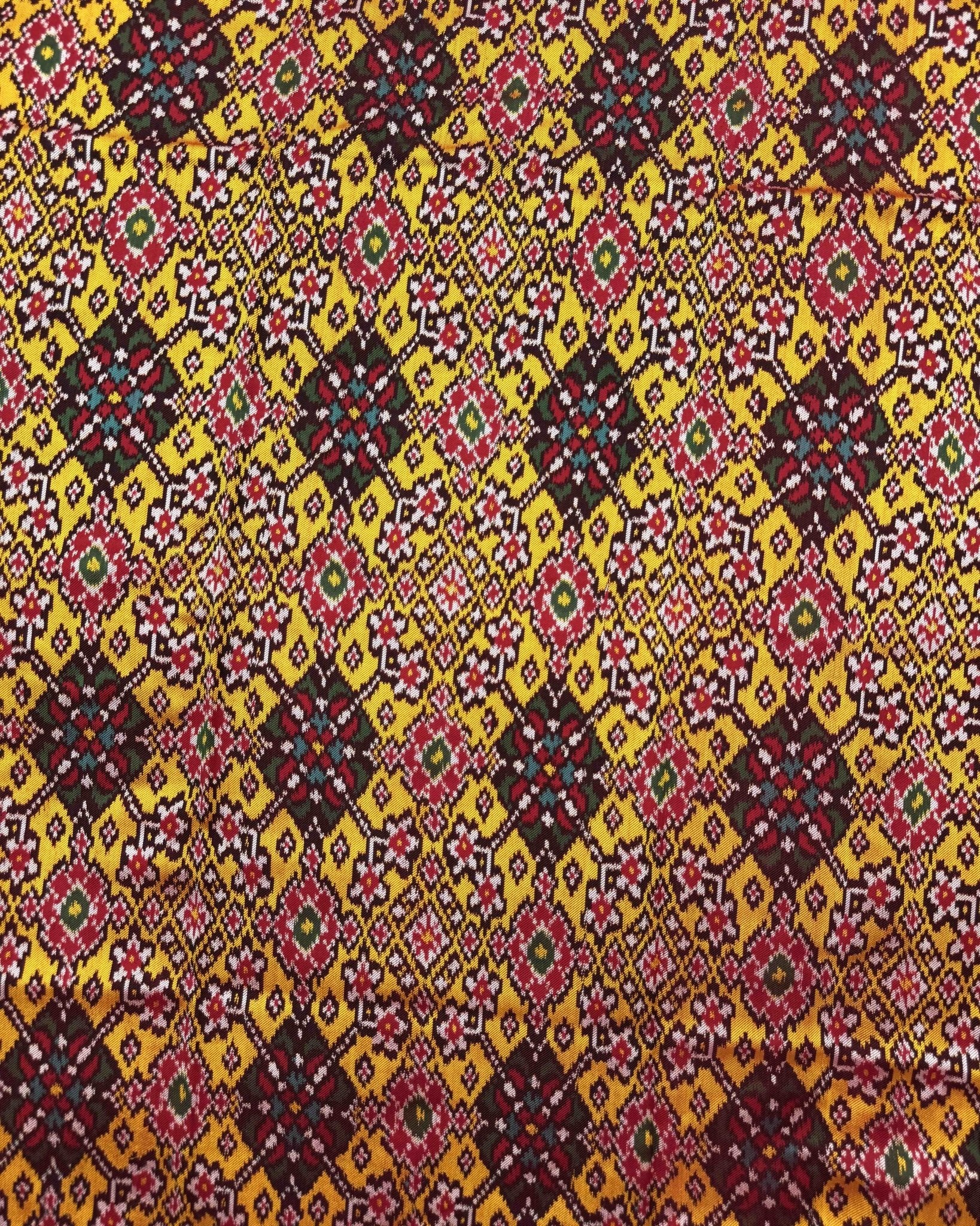 Red & Yellow Navratan Twill Patola Saree - SindhoiPatolaArt