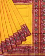 Red & Yellow Plain Patola Saree - SindhoiPatolaArt