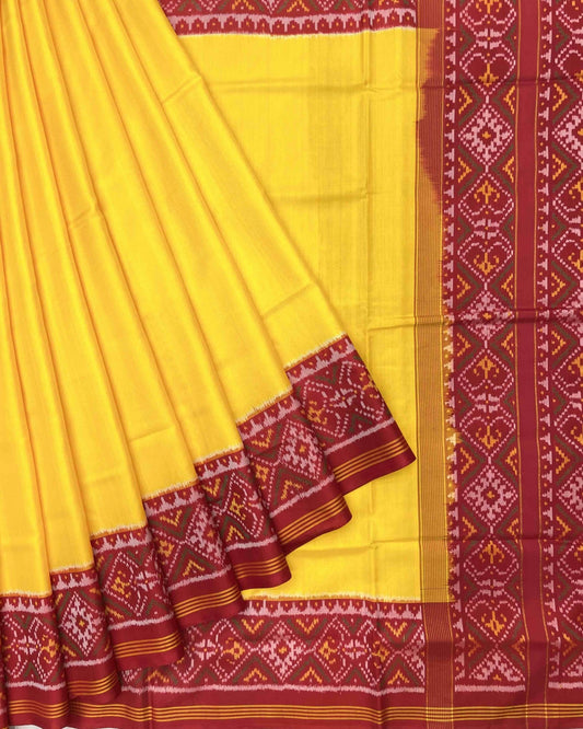 Red & Yellow Plain Patola Saree - SindhoiPatolaArt