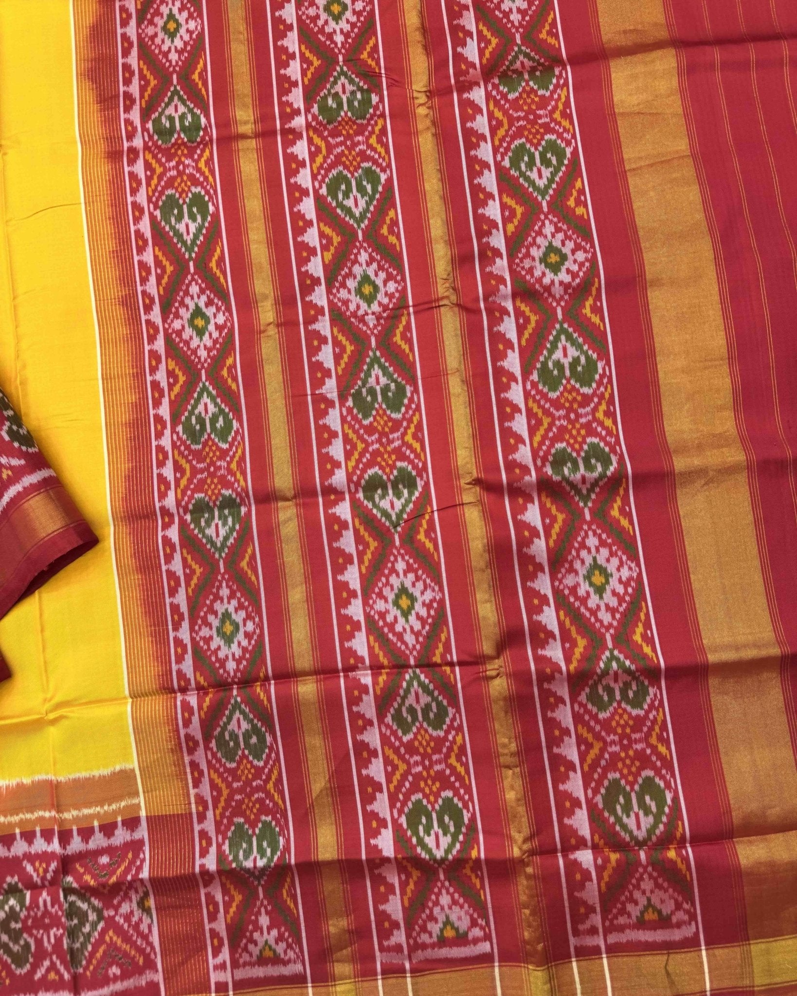 Red & Yellow Plain Patola Saree - SindhoiPatolaArt