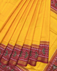 Red & Yellow Plain Patola Saree - SindhoiPatolaArt