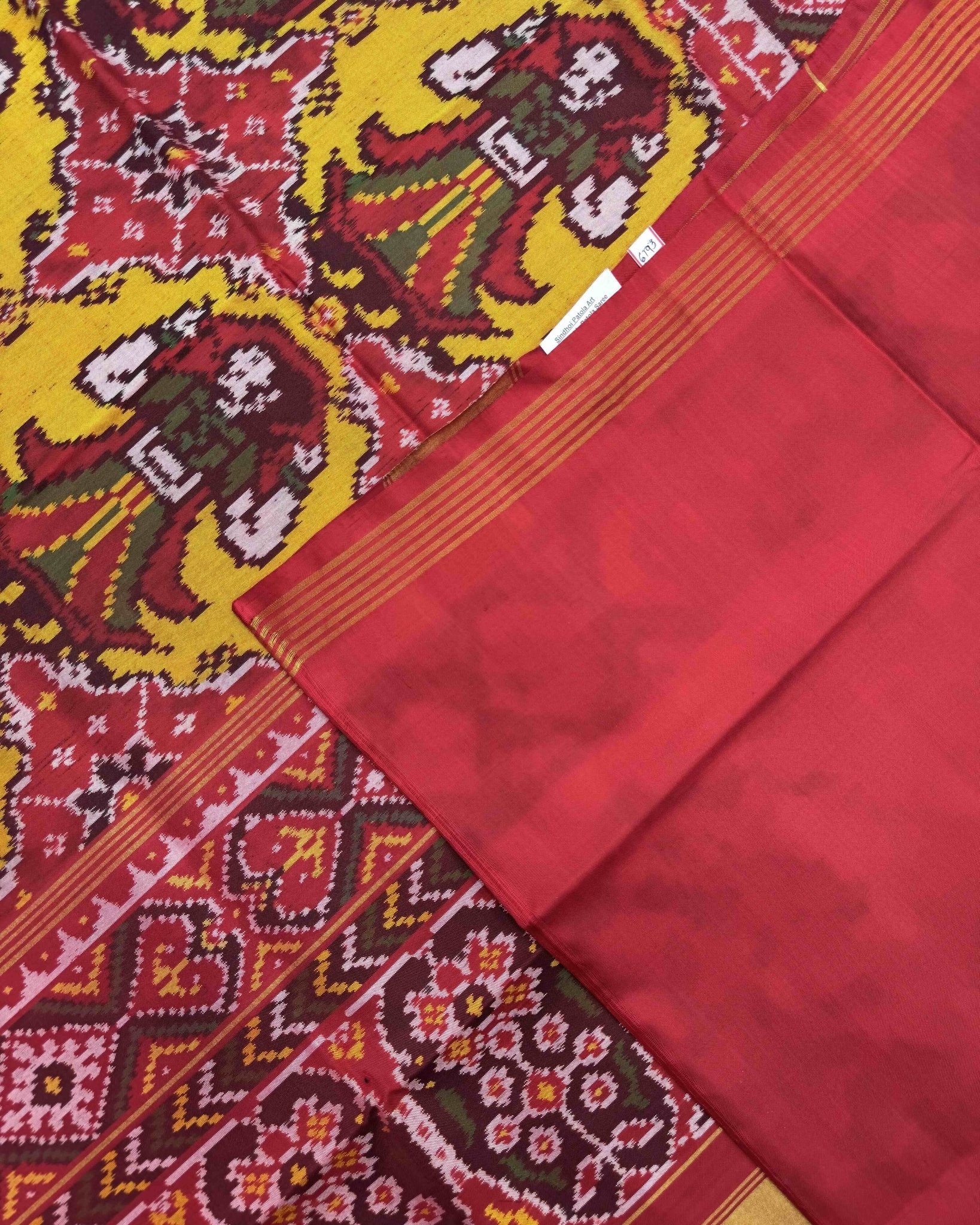 Red & Yellow Raja Rani Chhabdi Patola Saree - SindhoiPatolaArt