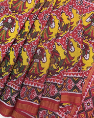 Red & Yellow Raja Rani Chhabdi Patola Saree - SindhoiPatolaArt