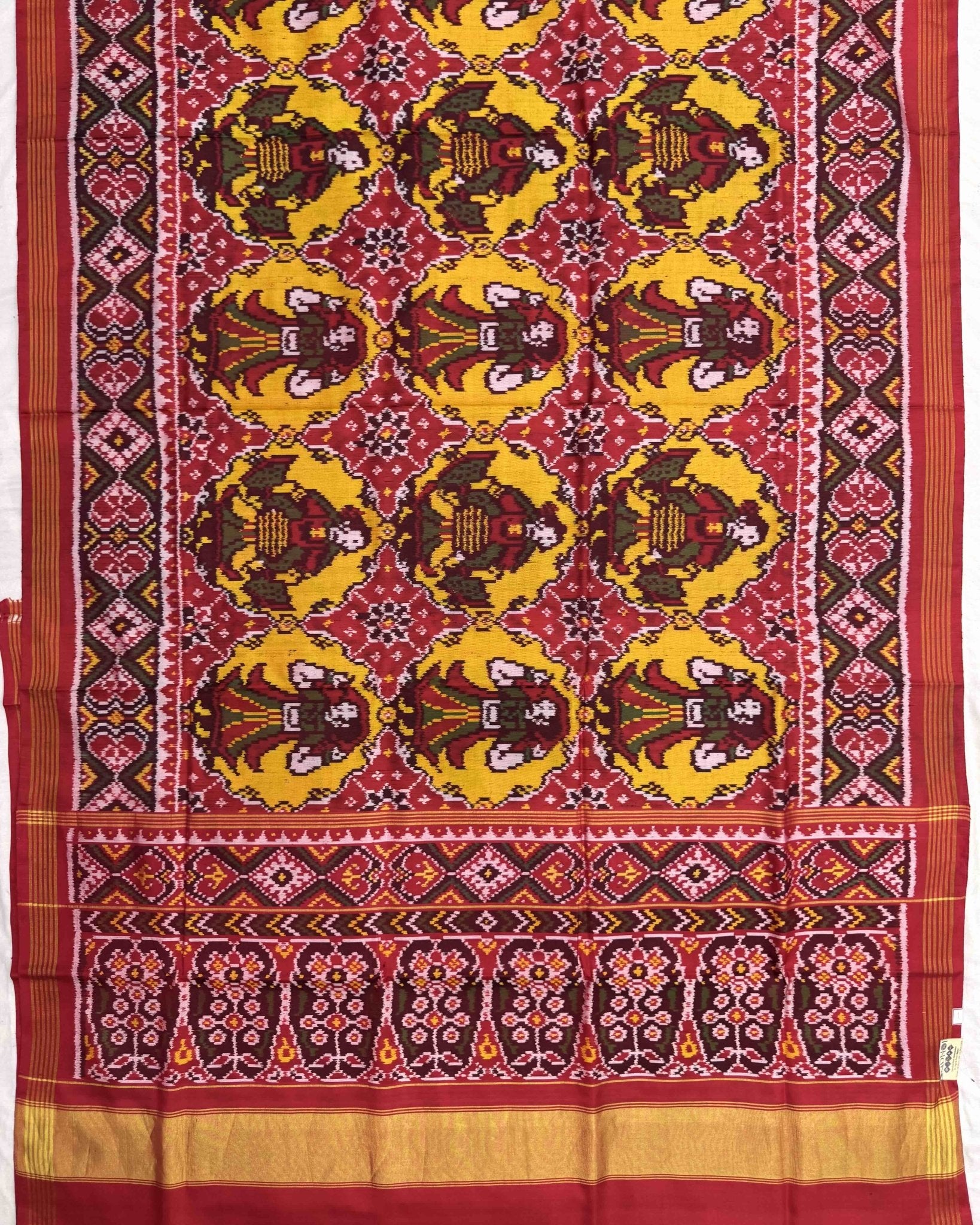 Red & Yellow Raja Rani Chhabdi Patola Saree - SindhoiPatolaArt