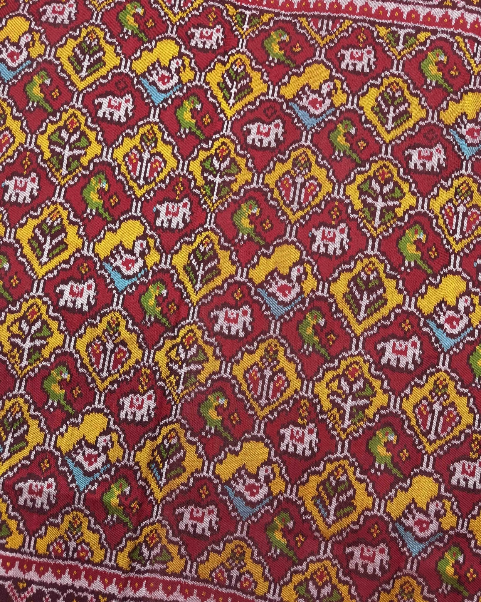 Red & Yellow Small Narikunj Twill Patola Saree - SindhoiPatolaArt
