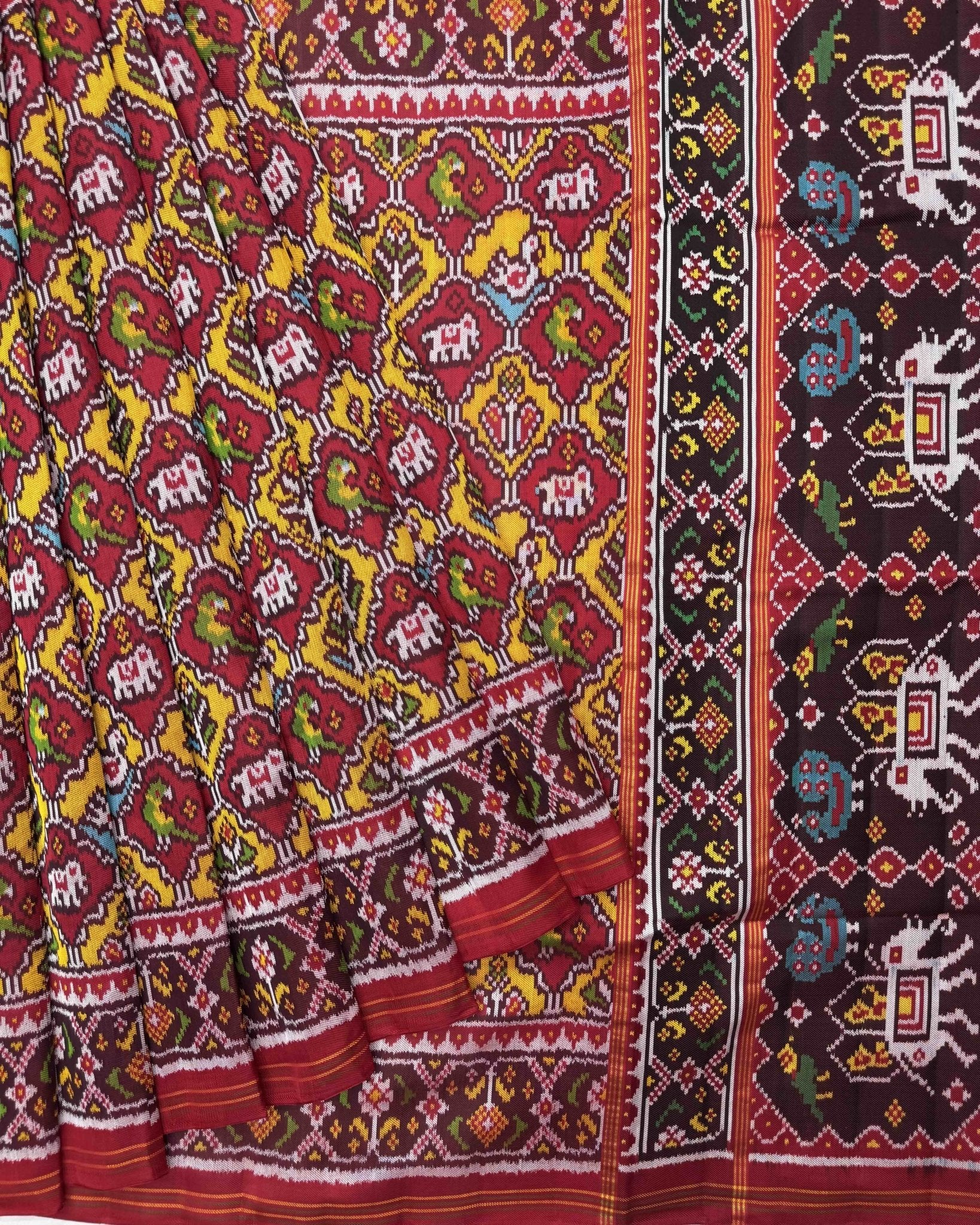 Red & Yellow Small Narikunj Twill Patola Saree - SindhoiPatolaArt