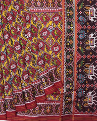 Red & Yellow Small Narikunj Twill Patola Saree - SindhoiPatolaArt