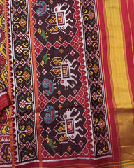 Red & Yellow Small Narikunj Twill Patola Saree - SindhoiPatolaArt