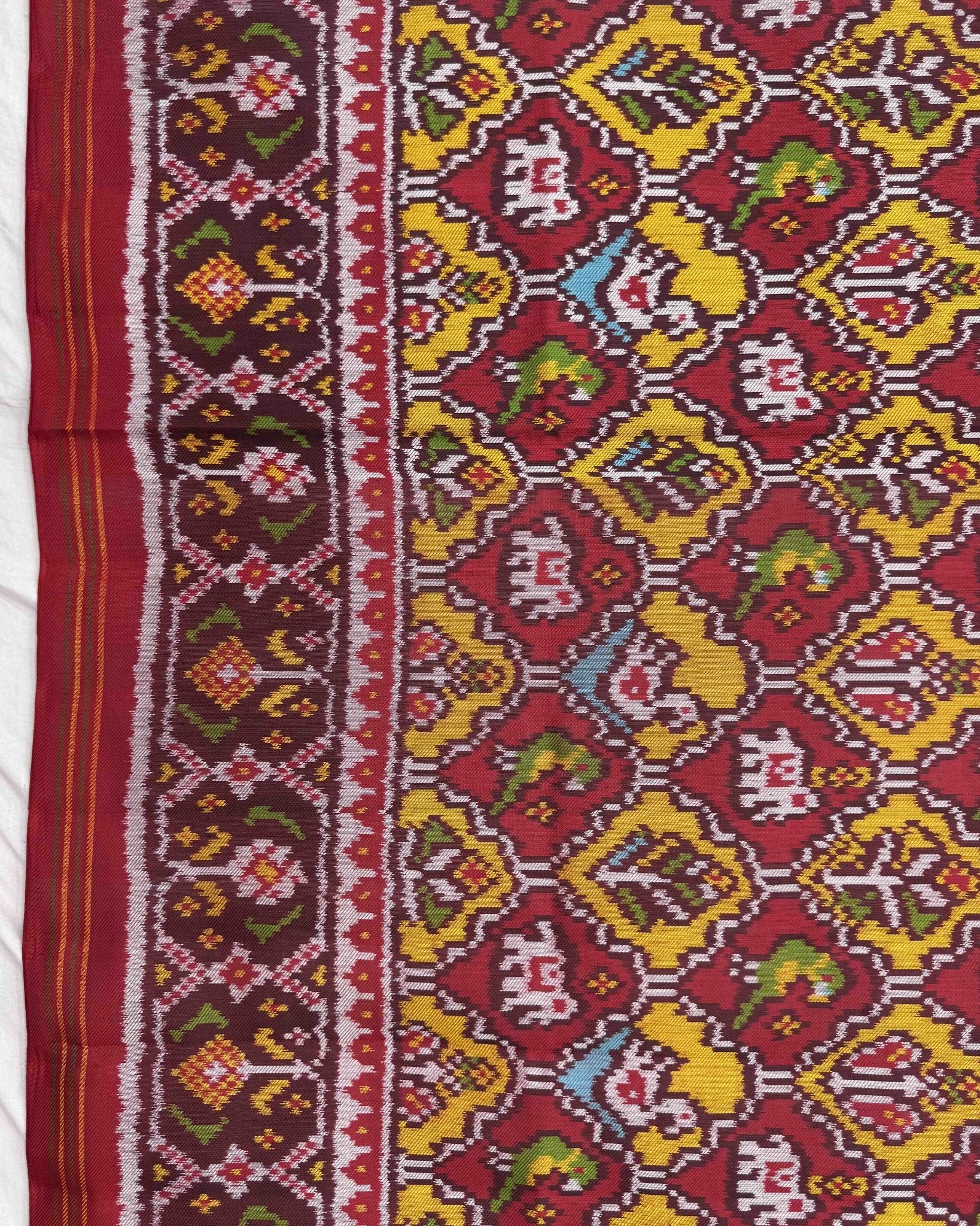 Red & Yellow Small Narikunj Twill Patola Saree - SindhoiPatolaArt