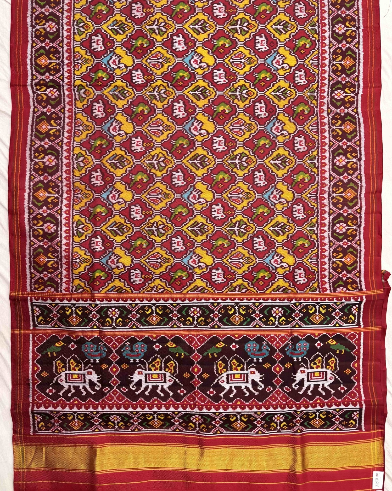 Red & Yellow Small Narikunj Twill Patola Saree - SindhoiPatolaArt