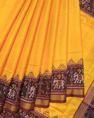 Red & Yellow with Small Scut Border Plain Patola Saree - SindhoiPatolaArt