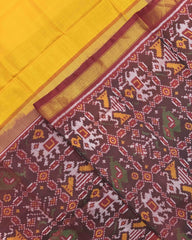 Red & Yellow with Small Scut Border Plain Patola Saree - SindhoiPatolaArt