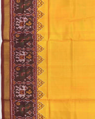 Red & Yellow with Small Scut Border Plain Patola Saree - SindhoiPatolaArt