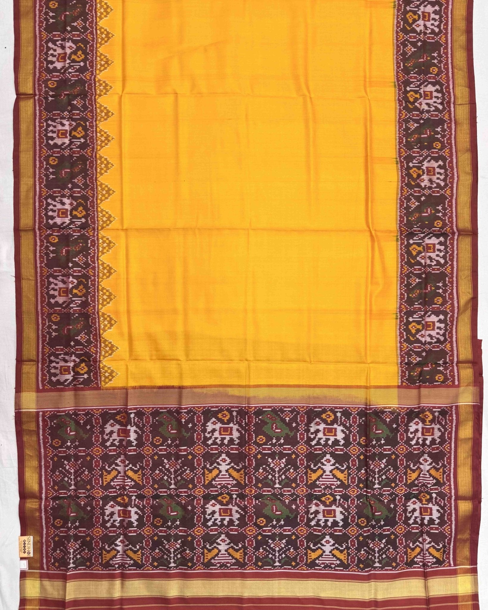 Red & Yellow with Small Scut Border Plain Patola Saree - SindhoiPatolaArt