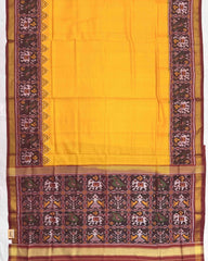 Red & Yellow with Small Scut Border Plain Patola Saree - SindhoiPatolaArt