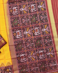 Red & Yellow with Small Scut Border Plain Patola Saree - SindhoiPatolaArt