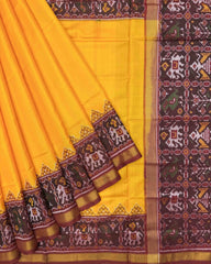 Red & Yellow with Small Scut Border Plain Patola Saree - SindhoiPatolaArt