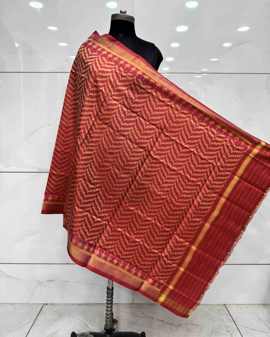 Red Zig Zag Patola Dupatta - SindhoiPatolaArt