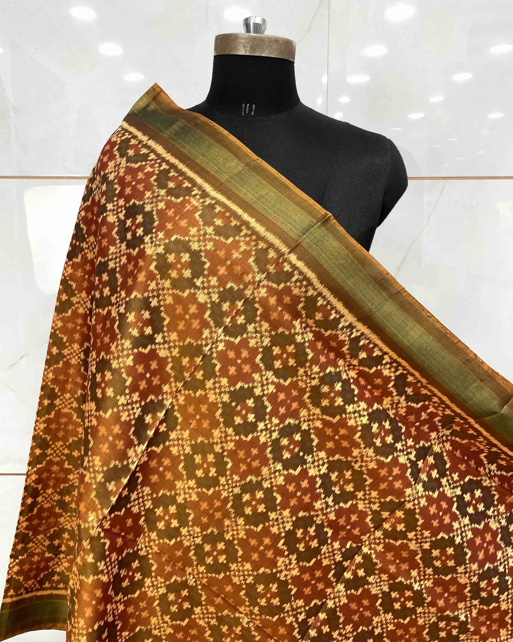 Rust Buttonful Design Patola Dupatta - SindhoiPatolaArt