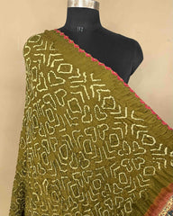 Rust & Mehendi Green Gajji Ajrakh Bandhani Dupatta - SindhoiPatolaArt