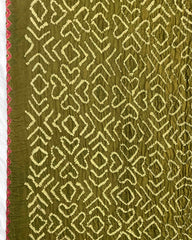Rust & Mehendi Green Gajji Ajrakh Bandhani Dupatta - SindhoiPatolaArt