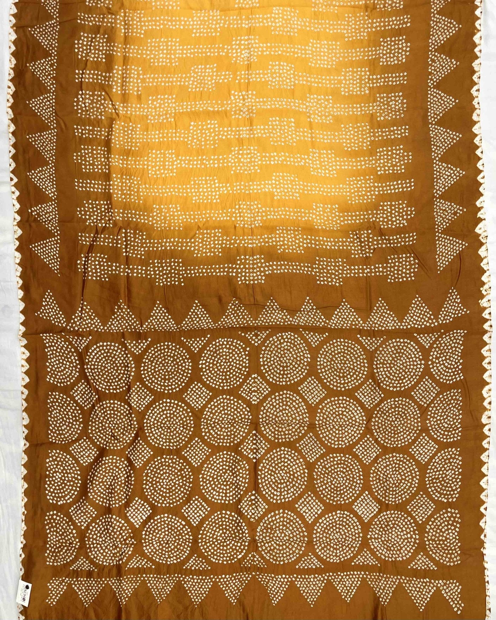 Rust & Yellow Chiniya Bandhani Saree - SindhoiPatolaArt