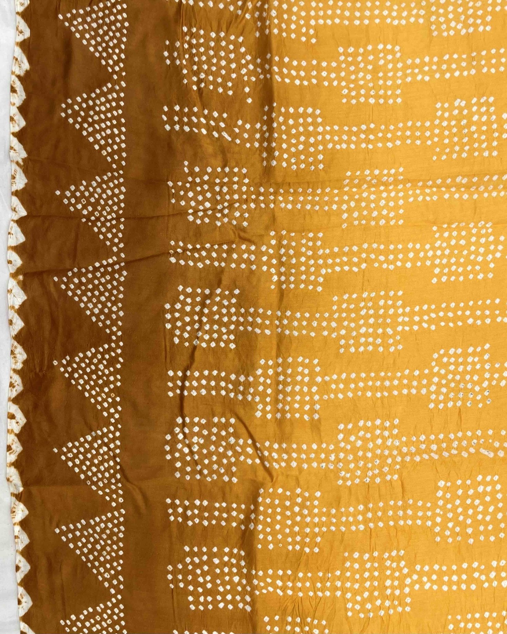 Rust & Yellow Chiniya Bandhani Saree - SindhoiPatolaArt