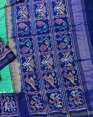 Sea Green & Blue Narikunj Design Pallu Patola Bandhej - SindhoiPatolaArt