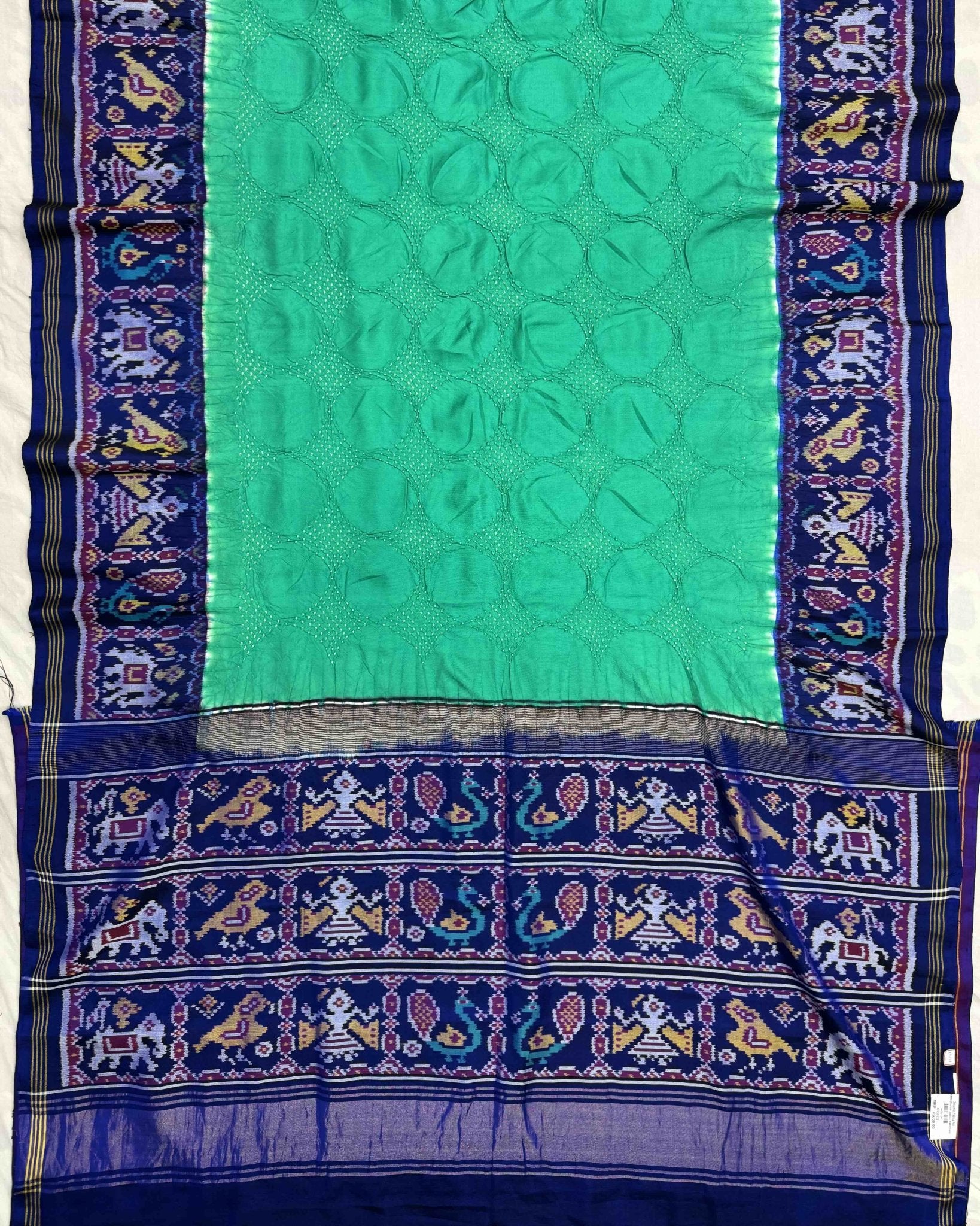 Sea Green & Blue Narikunj Design Pallu Patola Bandhej - SindhoiPatolaArt