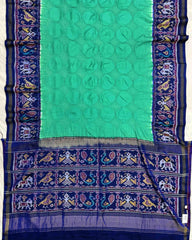 Sea Green & Blue Narikunj Design Pallu Patola Bandhej - SindhoiPatolaArt