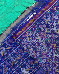 Sea Green & Blue Narikunj Design Pallu Patola Bandhej - SindhoiPatolaArt