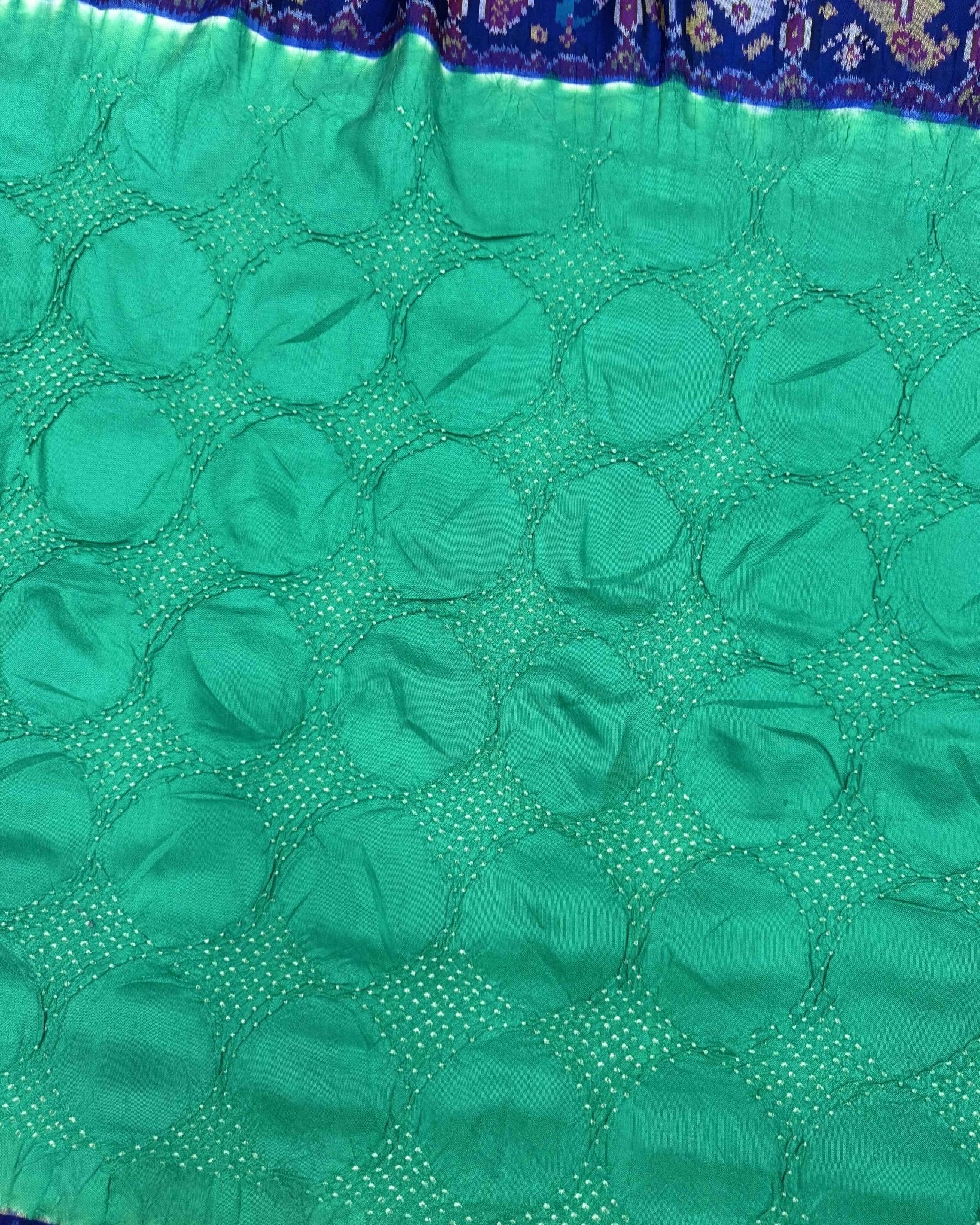 Sea Green & Blue Narikunj Design Pallu Patola Bandhej - SindhoiPatolaArt