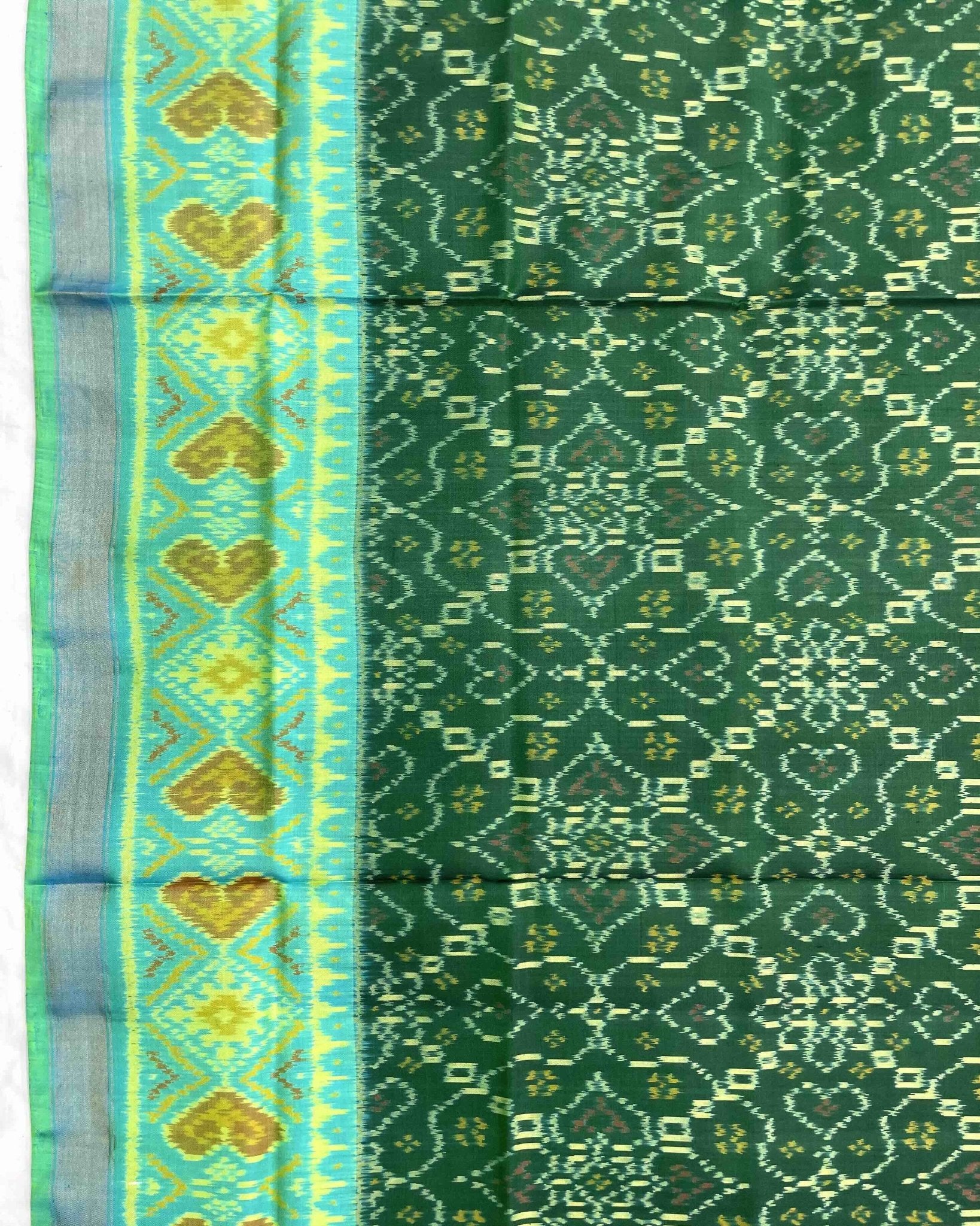 Sea Green & Green New Chhabdi Patola Saree - SindhoiPatolaArt