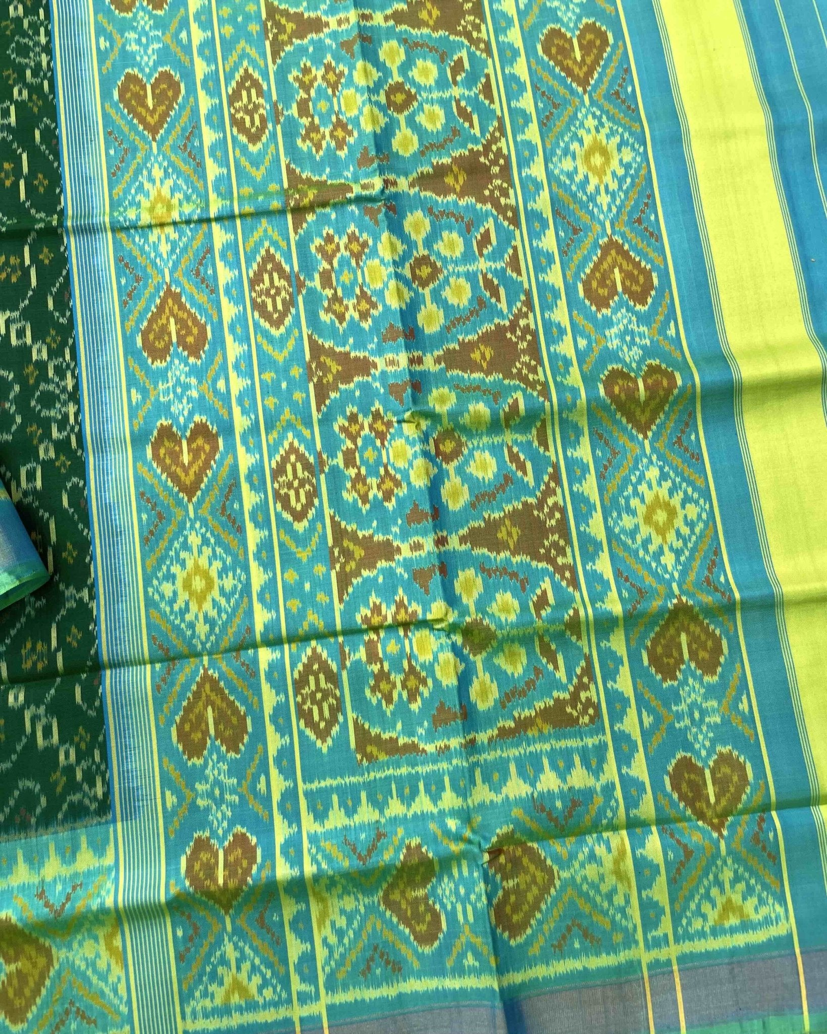 Sea Green & Green New Chhabdi Patola Saree - SindhoiPatolaArt